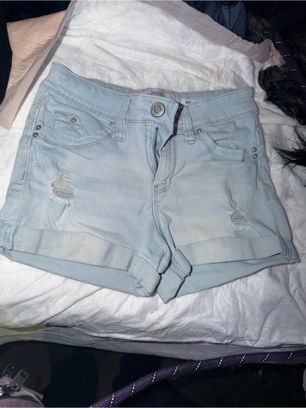 6 pairs of shorts one pair of jeans Light Blue Distressed Denim Shorts - Women